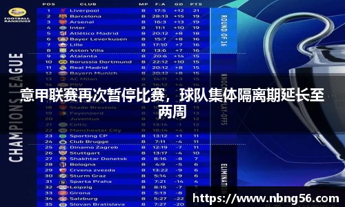 意甲联赛再次暂停比赛，球队集体隔离期延长至两周